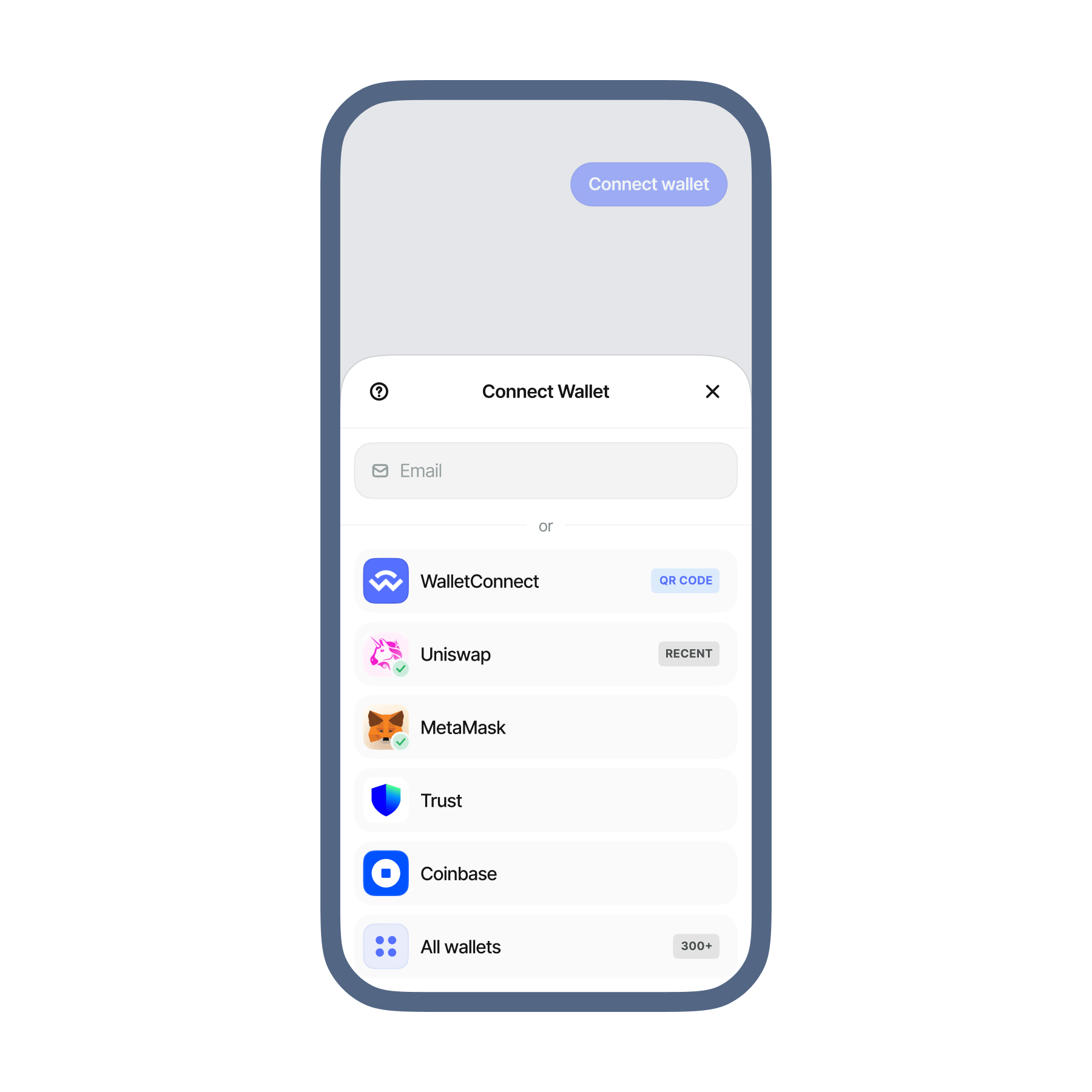 The Web3Modal interface for smartphone
